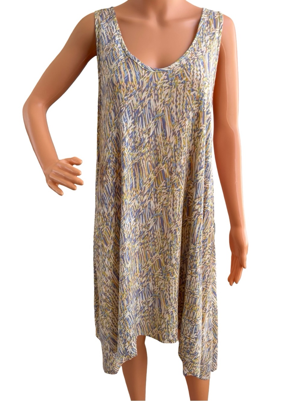 Sleeveless Printed Midi Swing Dress in Multi-Color